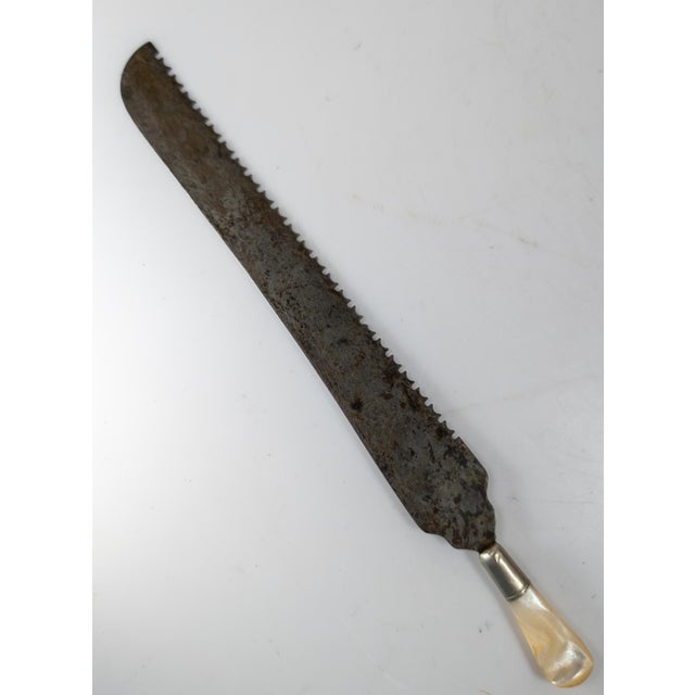 Late 19th Century 19th Century English Victorian Steel Bread Knife With Mother of Pearl Handle For Sale - Image 5 of 12