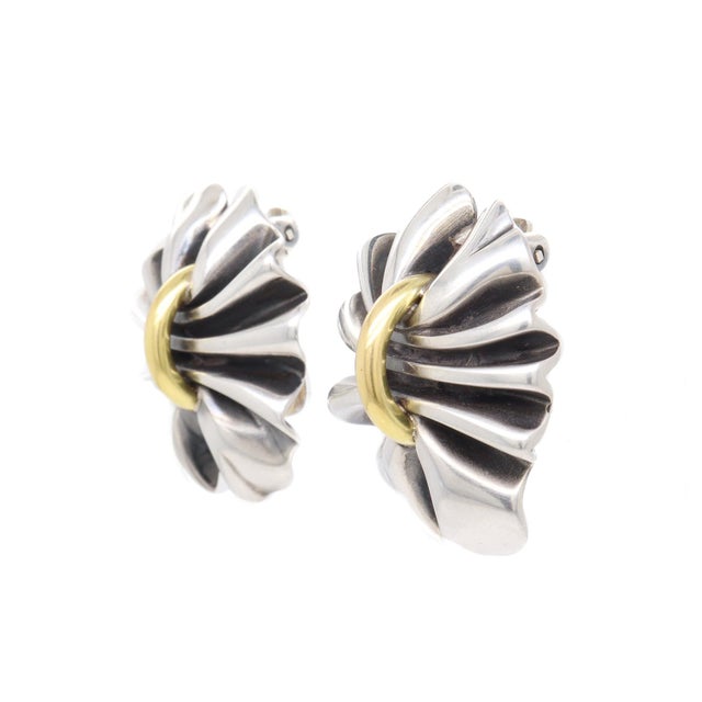 Late 20th Century Georg Jensen Lene Munthe Sterling Silver & 18k Yellow Gold #400 Clip-On Earrings For Sale - Image 5 of 12