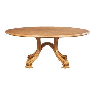 Therien & Company Volute Large Round Walnut Baroque Style Dining Table For Sale
