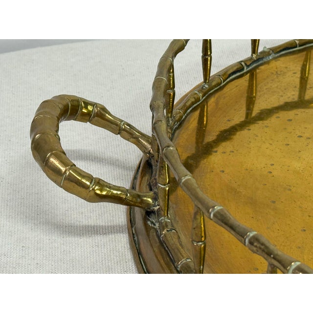 Metal Vintage Large Round Brass Tray For Sale - Image 7 of 12