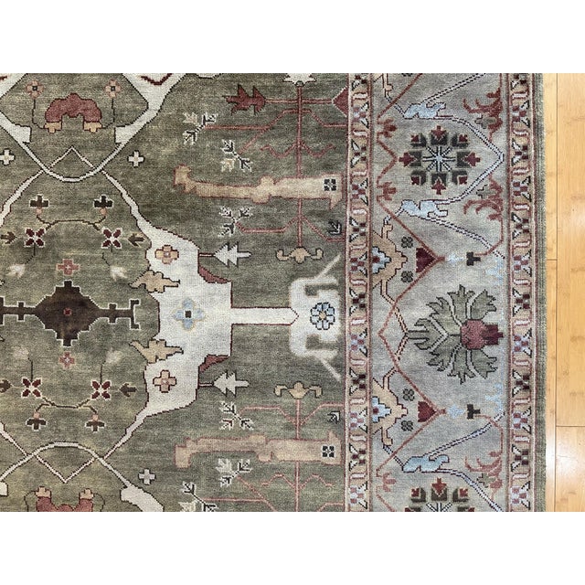 1990s Ziegler Persian Style Wool Green Field With Beige Botanical Border Rug 9x12 For Sale - Image 10 of 10