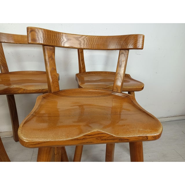 Wood Brutalized Elm High Chairs, 1980s, Set of 5 For Sale - Image 7 of 16