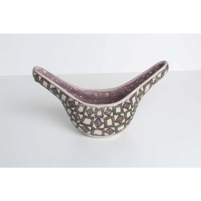 Guido Gambone Vessel Glazed Stoneware Italy, 1955c Tribal diamonds and squares in brown with green outlines Glazed...