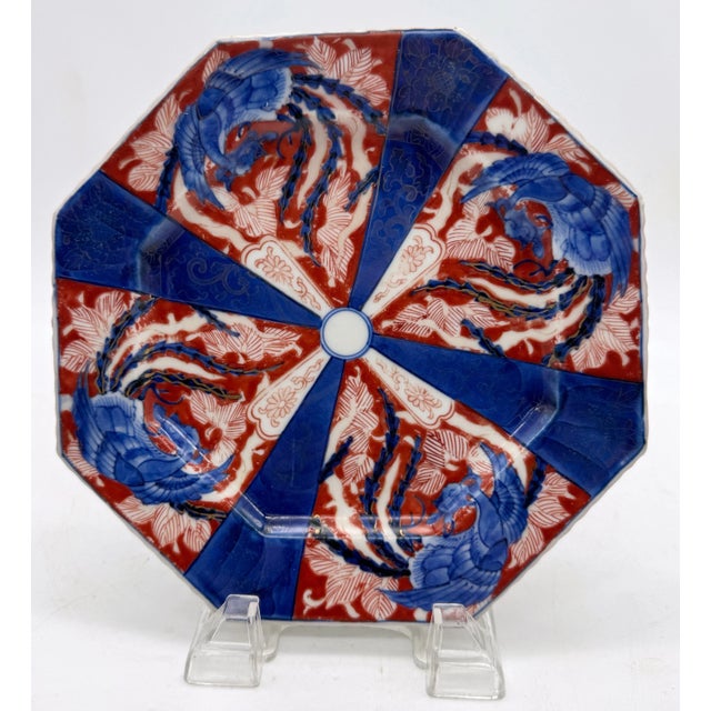 Ceramic Meiji Period Fukagawa Octagonal Swirling Phoenix Motif Plates - a Pair For Sale - Image 7 of 9