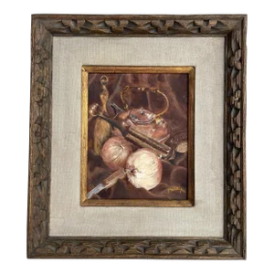 Vintage Rustic Kitchen Still Life Oil on Canvas Board Framed