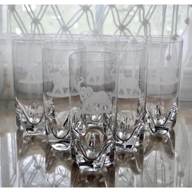 Czech Hand Engraved Lead Crystal Elephant Tumblers – Set of 6, Vintage Crystal Glassware For Sale - Image 6 of 6