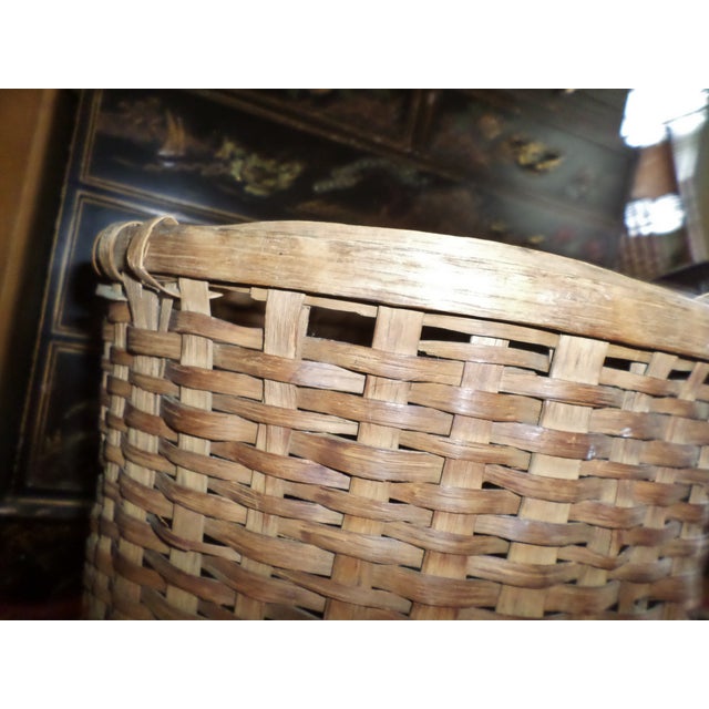 Antique Tall Splint Oak Woven Cane Gathering Basket For Sale - Image 10 of 10