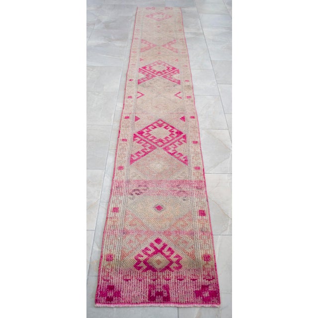 1970s Runner Rug Kurdish Turkish Hand-Knotted Narrow Hallway Decor Magenta 2x11 Ft Approx For Sale - Image 12 of 16