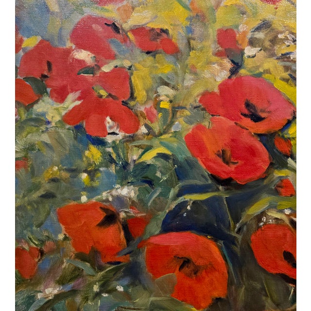 Textile Babken Kolozian - Red Poppy Field 1979-Original Armenian Mid-Century Oil Painting For Sale - Image 7 of 13