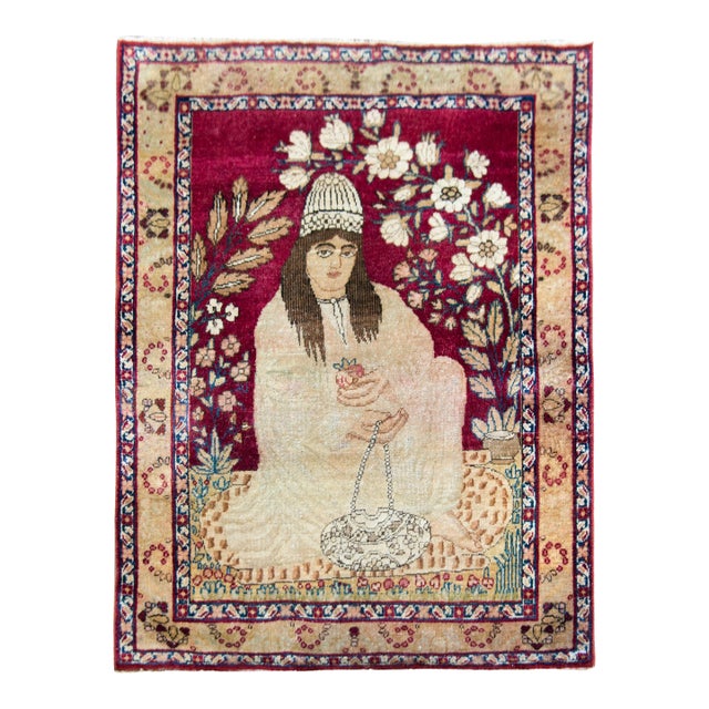 19th Century Pictorial Lavar Kirman Rug For Sale