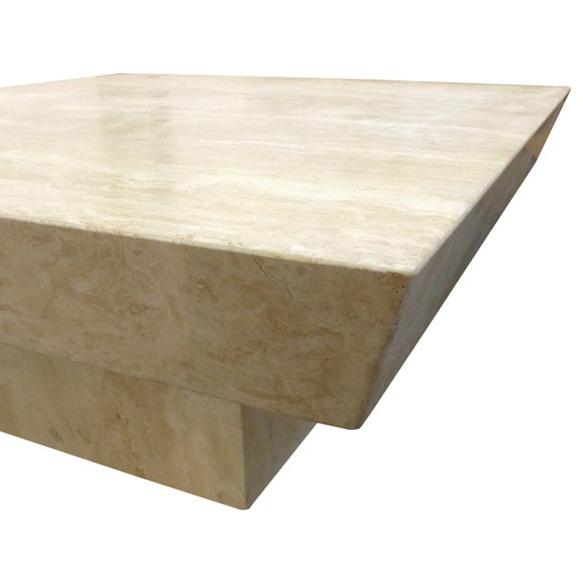1980s Reverse-Bevel Square Travertine Coffee Table For Sale - Image 4 of 5