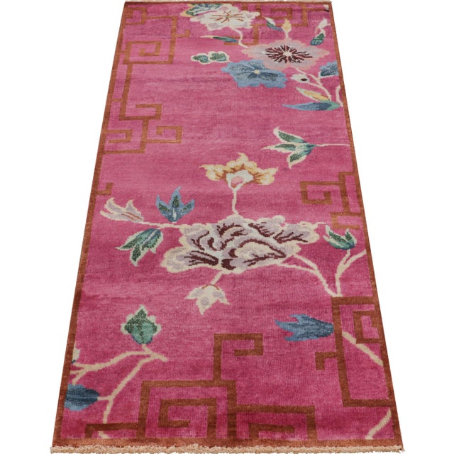 2010s Rug & Kilim’s Chinese Art Deco Style Runner Rug in Pink With Floral Patterns For Sale - Image 5 of 7