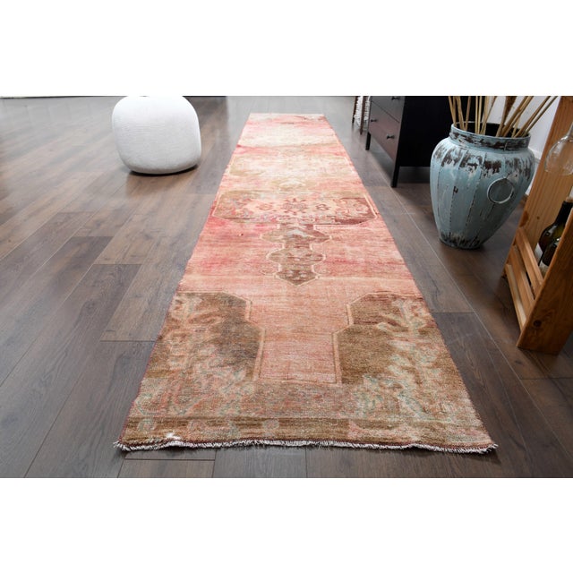 Textile 1970s Vintage Handmade Wool Cotton Pink Area Rug For Sale - Image 7 of 11