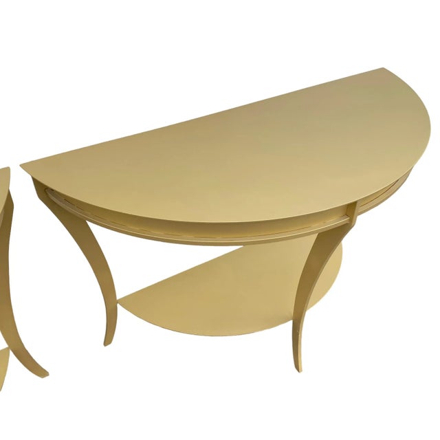 Vintage Mastercraft Style Demilune Console Tables in Gold Brass Coated Steel - A Pair For Sale - Image 4 of 12