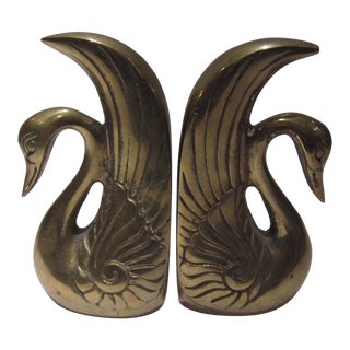 1970s Brass Swan Bookends - a Pair For Sale