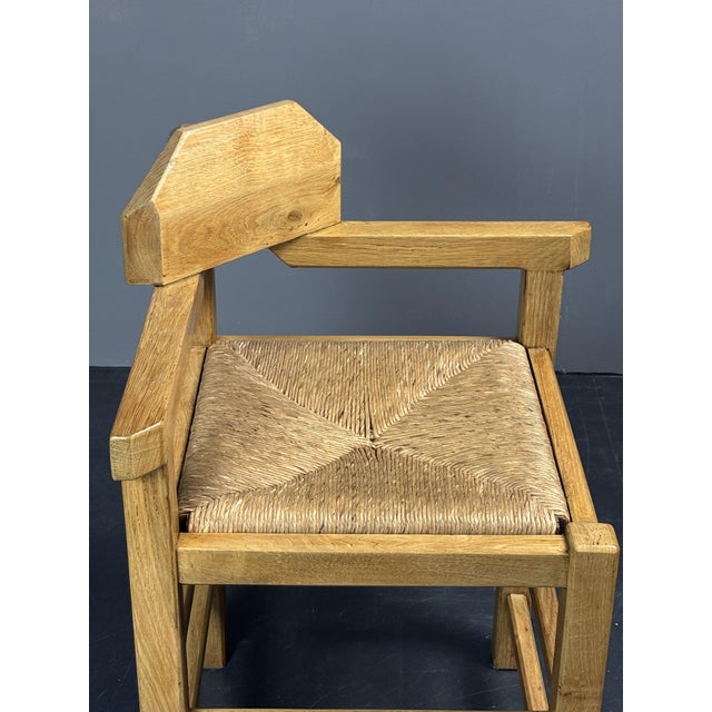 Wood Postmodern Brutalist Dutch Oak Corner Chair with Rush Seat, 1970s For Sale - Image 7 of 18