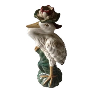 Majolica Pottery Crane Candle Stick Holder For Sale