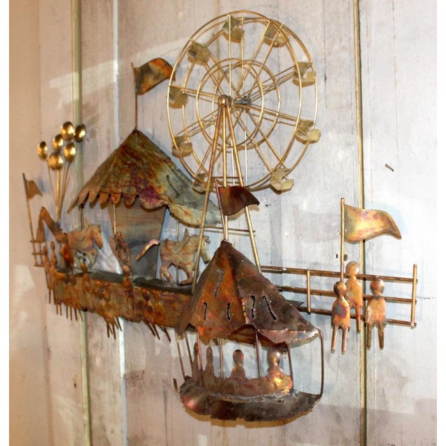 Mid-Century Modern Vintage Carnival Scene Copper Wall Art For Sale - Image 3 of 9