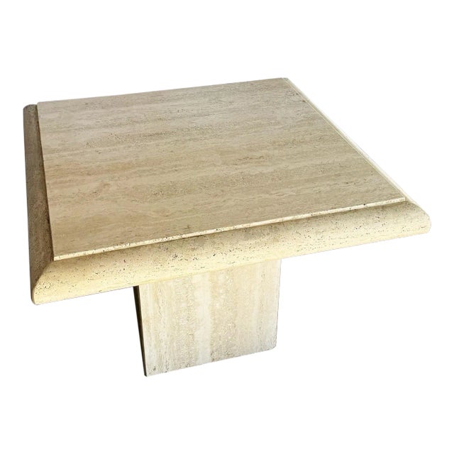 Italian Polished Bullnose Travertine Square Top Side Table For Sale