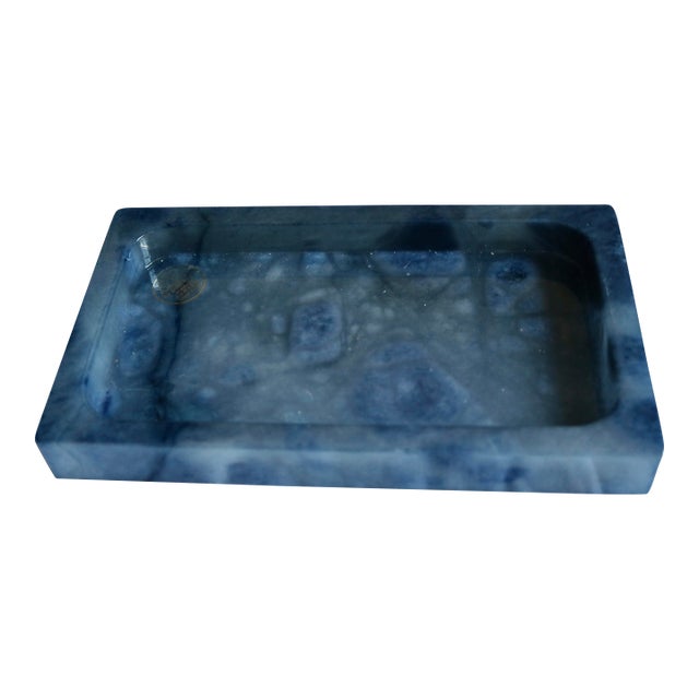 Genuine Volterra Blue Alabaster Hand Carved Tray Made in Italy For Sale