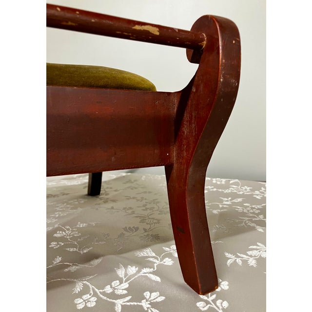 Antique Edwardian Mahogany Footstool With Sage Velvet Cushion For Sale - Image 17 of 18
