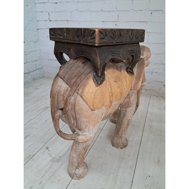 Wood Vintage Hand-Carved Wooden Elephant Plant Stand, 1960s For Sale - Image 7 of 18