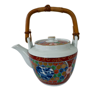 Vintage Style After Otagiri Japan Porcelain Teapot With Bamboo Handle – Imari Revival Mosaic Design