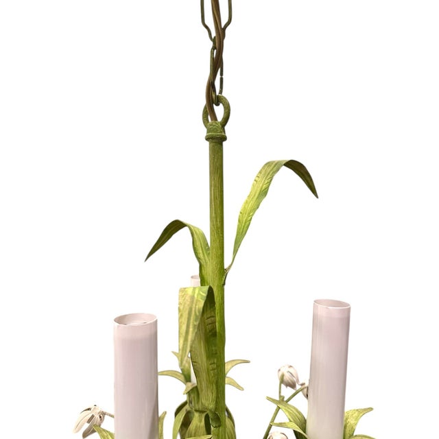 Hollywood Regency Vintage Italian Tole Lily of the Valley Three Light Chandelier / Light Fixture, Circa 1960 For Sale - Image 3 of 6