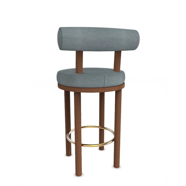 Collector Modern Moca Bar Chair in Tricot Light Seafoam Fabric and Smoked Oak by Studio Rig For Sale - Image 4 of 6