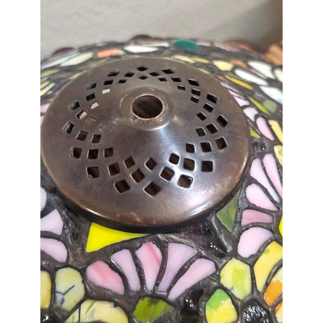 Glass Vintage 1990s Artisan Stained Glass Floral Lampshade by Anne Thomason For Sale - Image 7 of 8