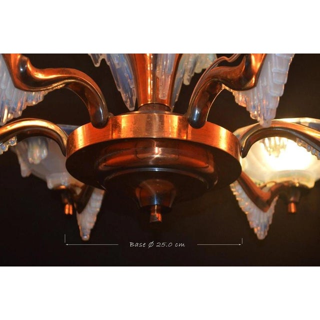 French Art Deco Ezan Six-Light Opalescent Glass Stalactite Chandelier, 1930 For Sale - Image 9 of 18