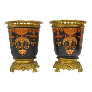 Pair 19th Century Egyptian Revival Period Gilt Bronze Vases