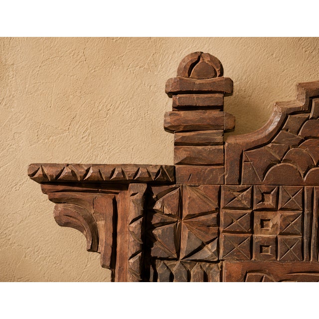 Vintage Moroccan Hand-Carved Wood Architectural Mirror For Sale - Image 6 of 13