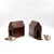 A matched pair of novelty money boxes in the form of miniature doghouses, each constructed of stained wood with a pitched...