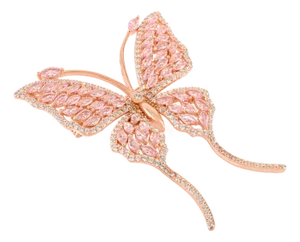 Rose Gold Butterfly Brooch in 925 Silver Adorned With Marquise Cut Pink Cz Diamonds