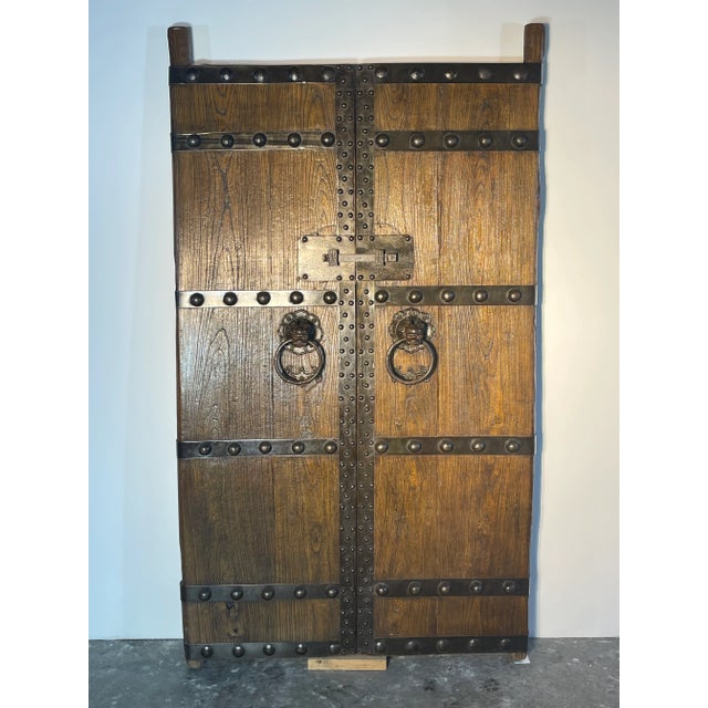Reproduction Chinese Wood with Iron Doors with Food Dog Knockers - a Pair For Sale - Image 13 of 13
