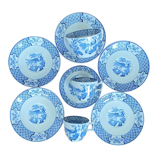 Antique Wood & Sons "Yuan" Pattern Blue and White Transferware Coffee & Tea Set - Mixed Demitasse and Teacup Lot of 9 For Sale