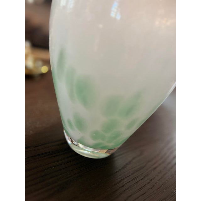 Contemporary Contemporary Heavy Large Glass Vase Milk White and Green For Sale - Image 3 of 7