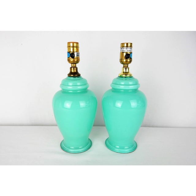Aqua Blue Glass Boudoir Lamps, Pair For Sale - Image 11 of 11