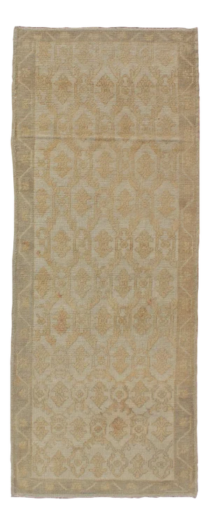 Keivan Woven Arts Vintage Muted Mid-Century Turkish Oushak Runner With Latticework Design in Cream