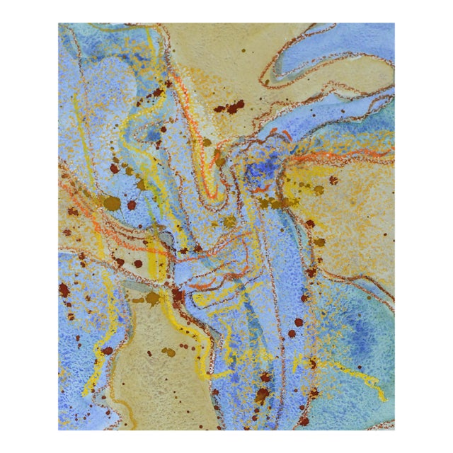 1970s "Blue Tides" Abstract Watercolor Painting by Doris Warner For Sale