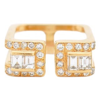 1980s Jean Vendôme Square Ring in Yellow Gold and Diamonds, Size 4.5 For Sale