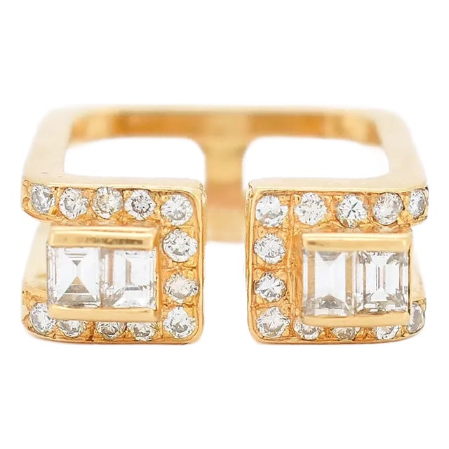 1980s Jean Vendôme Square Ring in Yellow Gold and Diamonds, Size 4.5 For Sale