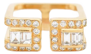 1980s Jean Vendôme Square Ring in Yellow Gold and Diamonds, Size 4.5