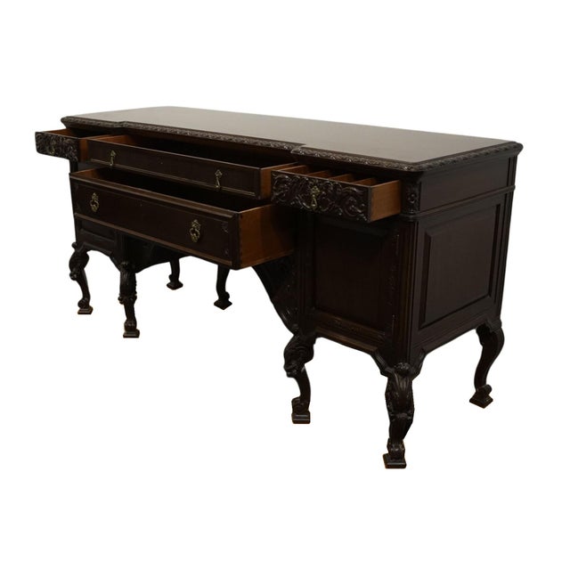 Wood Berkey & Gay Solid Mahogany Gothic Revival Victorian Style 78" Carved Sideboard Buffet For Sale - Image 7 of 12