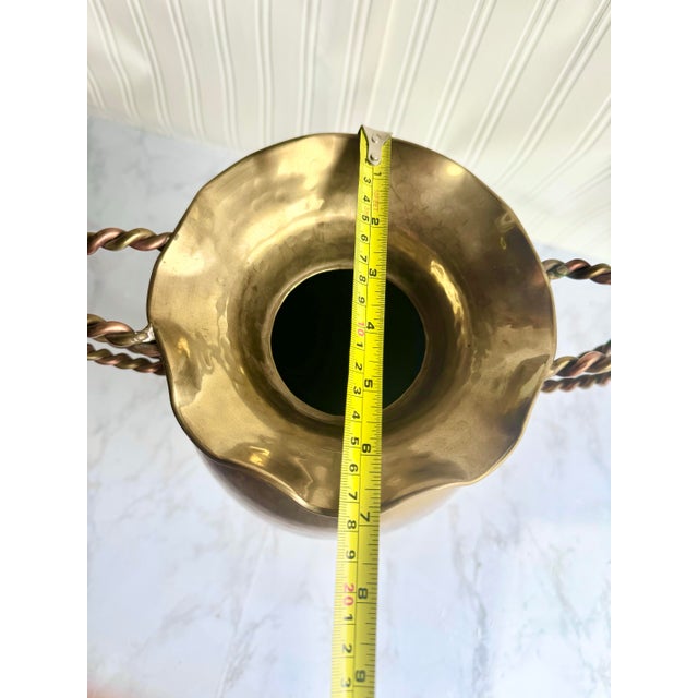 Vintage Hammered Brass Vase With Twisted Copper Handles | Elegant Decorative Accent For Sale In Boise - Image 6 of 8