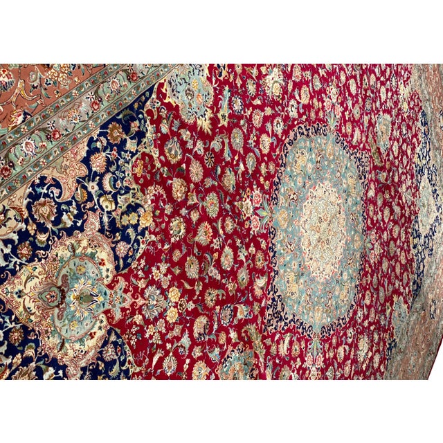 Pasargad Red Persian Fine Tabriz 70 Raj Silk & Wool For Sale - Image 10 of 13