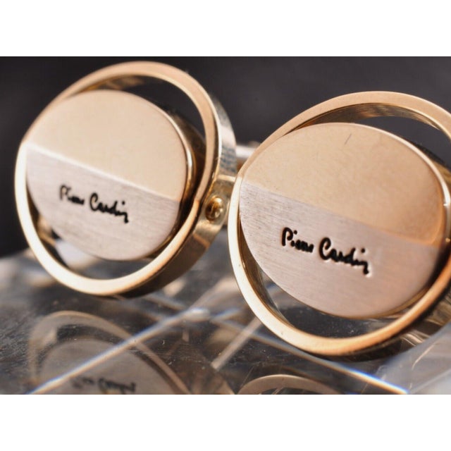 Vintage PIERRE CARDIN Steel & Gold Plate Logo Cufflinks, Original Case Circa1960 For Sale - Image 10 of 12