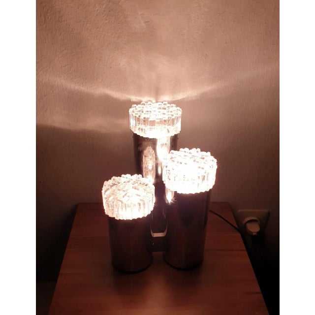 Glass Mid-Century Italian Chrome and Glass Table Lamp by Gaetano Sciolari, 1970s For Sale - Image 7 of 9