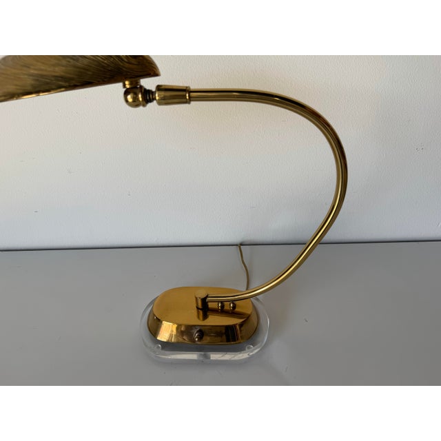 Vintage Brass Mussel Shell Table Lamp With Lucite Base For Sale - Image 11 of 11
